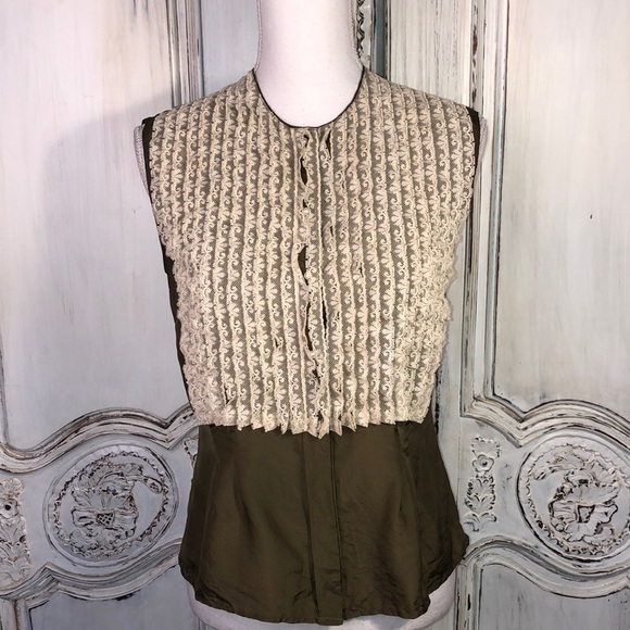 Rendez-Vous by Paul & Joe Sister Olive green Sleeveless Pearl Button Down S/XS - Picture 1 of 10